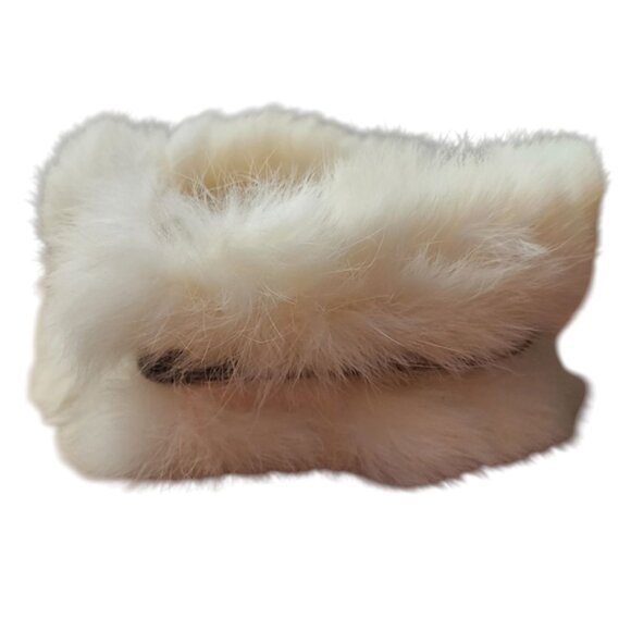 VINTAGE white fur headband satin lined stretch headband snow bunny apres ski - Picture 2 of 11